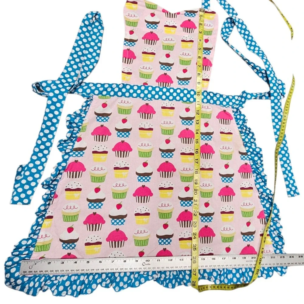 Adult Cupcake Apron Polka Dot Ruffle Pink Blue Cotton‎ Kitchen Baking Cooking